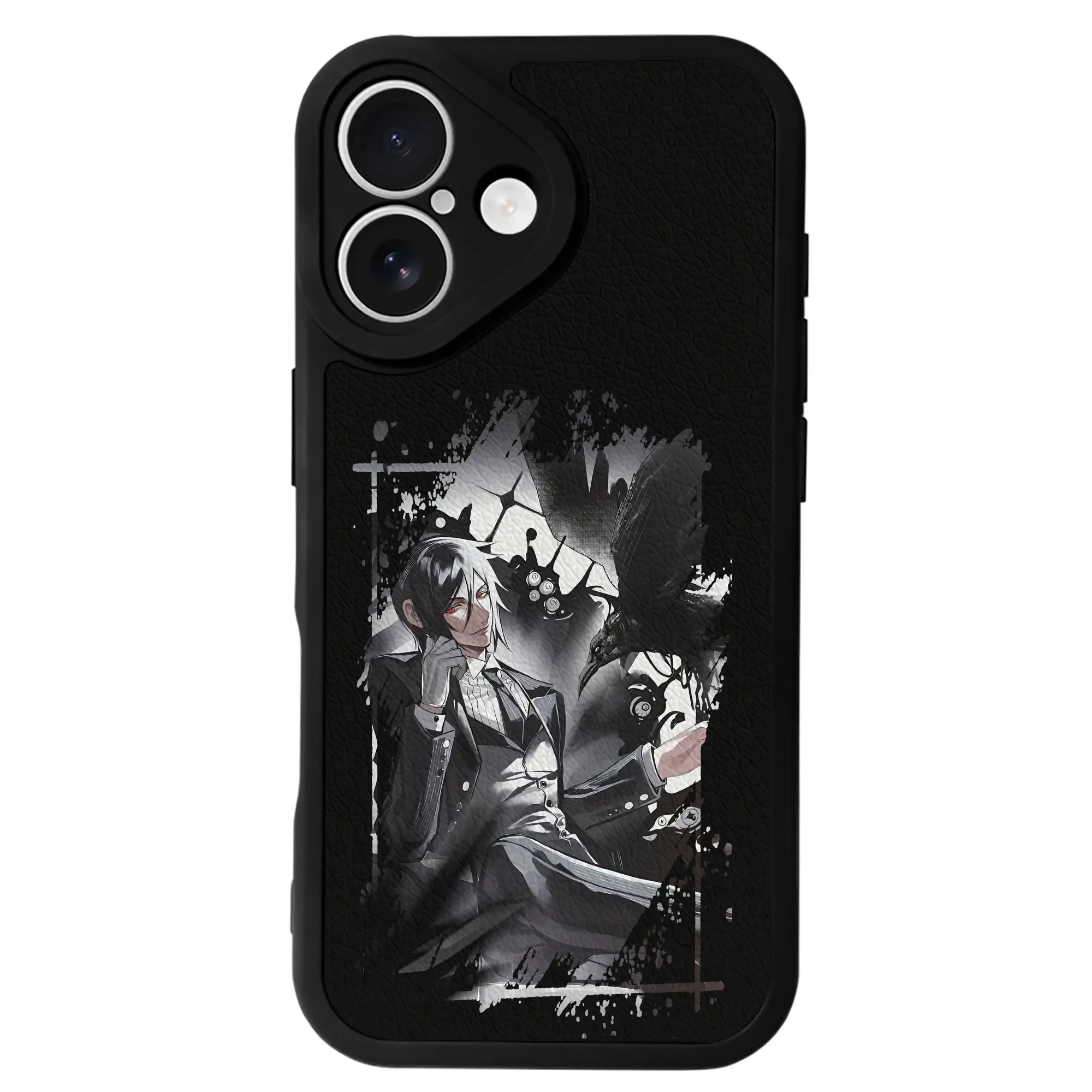 黒執事 グッズ,セバスチャン・ミカエリス - IPhone 16シリーズ対応 ・ シリコンスマホケース ・ レザー調 ・ 高精度フィット ・ 耐衝撃 ・ ワイヤレス充電対応 ・ 精密カット